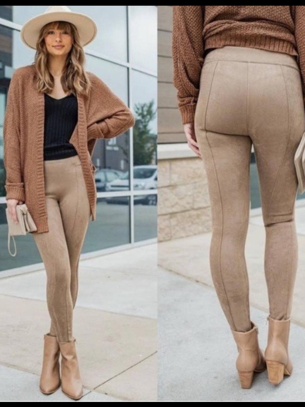 Like new! Spanx Faux Suede High-Rise Front Seam Legging - Taupe, Medium